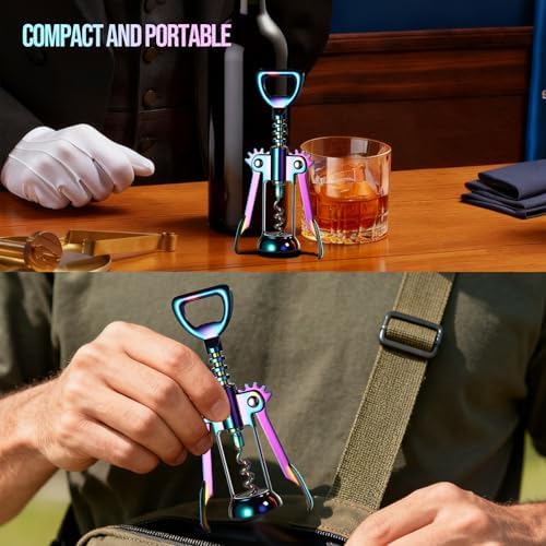 Winged Corkscrew, Iridescent Bottle Opener, Cork Remover, Rainbow Wine