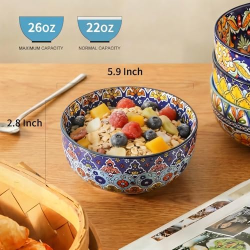 glowworm Cereal Bowls, 26 Oz Ceramic Soup Bowl Set of 6, Bohemian