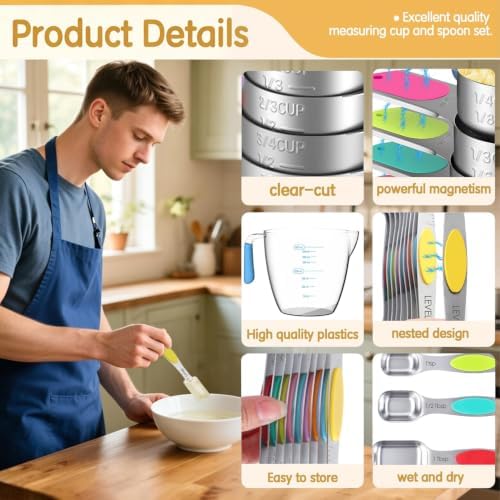 Magnetic Stainless Steel Measuring Cups and Spoons Set for Cooking &
