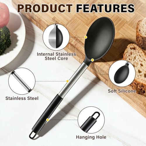 3 Pcs Silicone Cooking Spoon Set, Kitchen Utensils Include Solid &