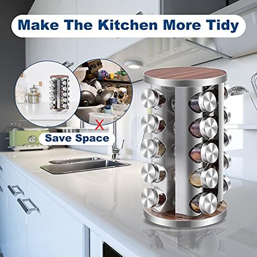 WAYDA Revolving Spice Rack, 20 Jars Rotating Countertop Seasoning