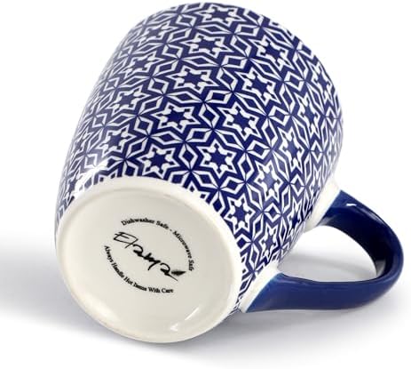 Elama Declan 12 Ounce Assorted Design Stoneware Mug Set in Blue and