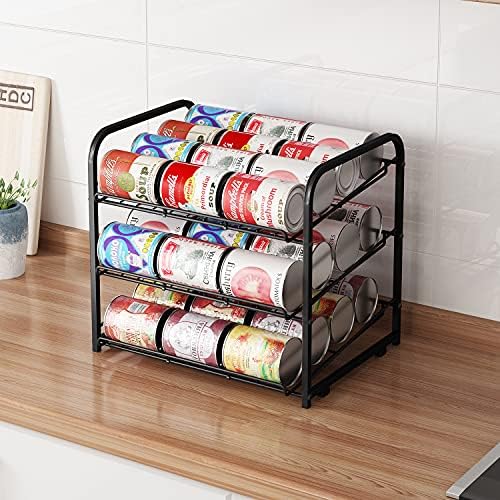 Can Rack Organizer,3 Tier Stackable Can Storage Dispenser,Black