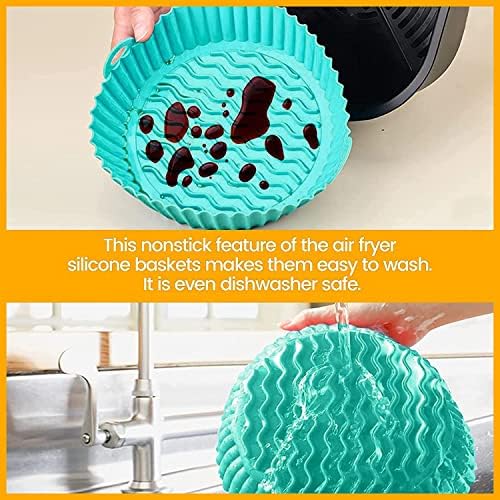 FROVEN 8 Inch Round Silicone Air Fryer Liners (2 Pack) Reusable Red &