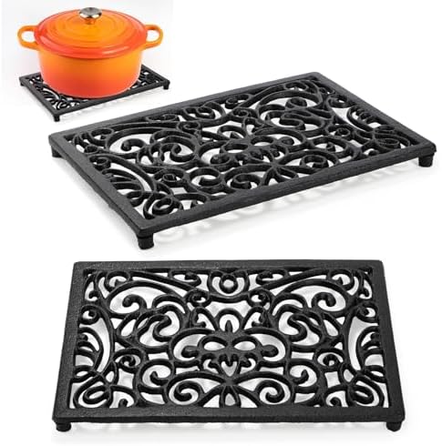 Yopay 2 Pack Cast Iron Trivet for Hot Pots and Pans, Heat Resident