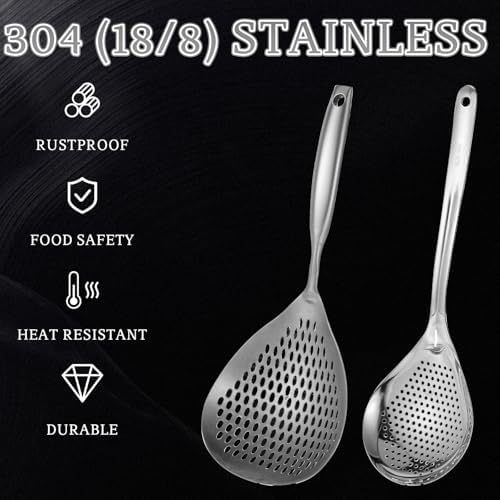 Skimmer Slotted Spoon, Large Size Spaghetti Spoon (2 Pcs)