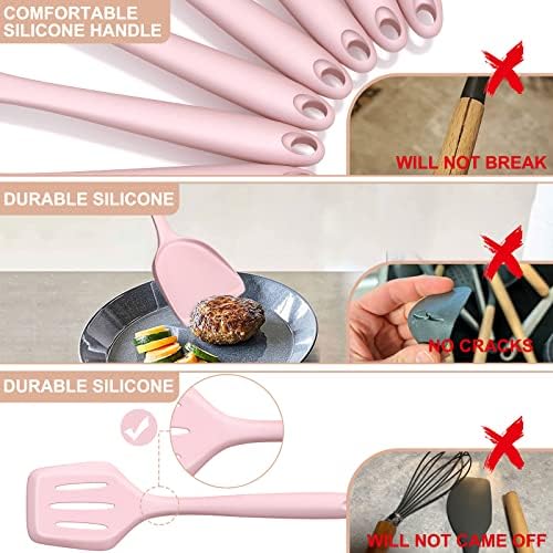 Fungun Silicone Cooking Utensils Set with Holder, Pink