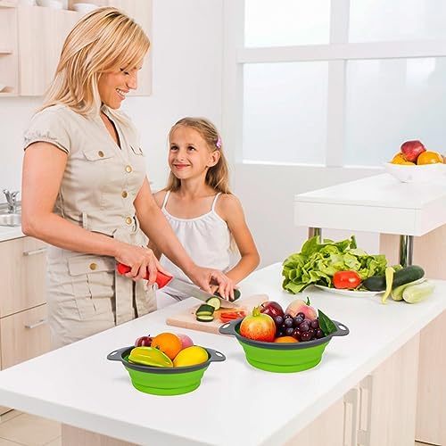 AUAUY 2 Pack Collapsible Colander Set, Round Silicone, 1 Large and 1