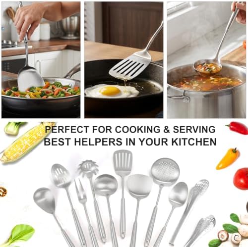 18/10 Stainlss Steel Kitchen Utensils Set, 11 Pcs Long Stainless Steel