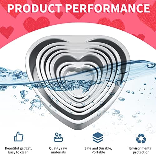 Sieral 7 Pcs Heart Shaped Cake Pans 3/4/5/6/7/8/10" Nonstick Aluminum
