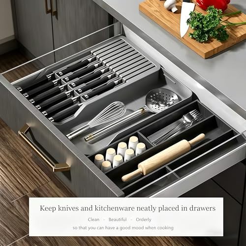 RIIPOO Expandable Drawer Knife Utensil Organizer Block Holder for