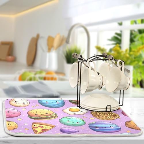 OTVEE Cosmic Snack Pattern Dish Drying Mat for Kitchen Counter