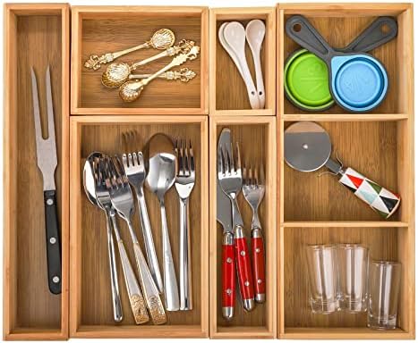 Youeon Set of 6 Bamboo Drawer Organizer Storage Box, Adjustable