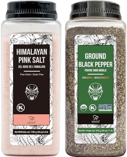 Soeos Pink Salt 39 Oz and Organic Ground Black Pepper 18oz