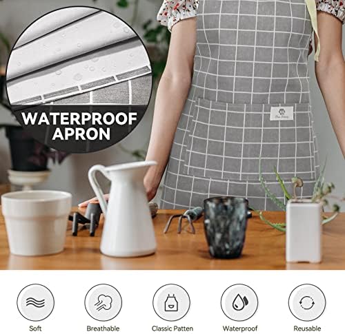2 Pieces Aprons for Women with Pockets, Cotton Linen Waterproof