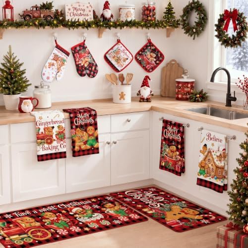 HunnmingRe 10 Pcs Gingerbread Christmas Kitchen Decor Accessories Set