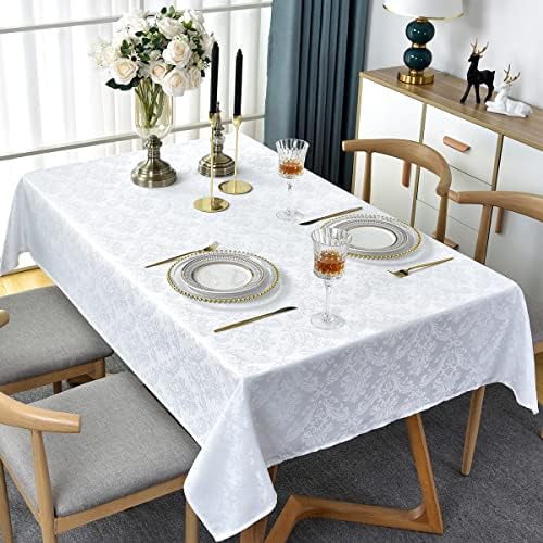 SASTYBALE White Tablecloth Rectangle 60 x 84 Inch Jacquard Tablecloth