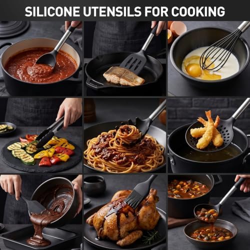 Silicone Kitchen Utensils Set, Heat-Resistant Spatulas