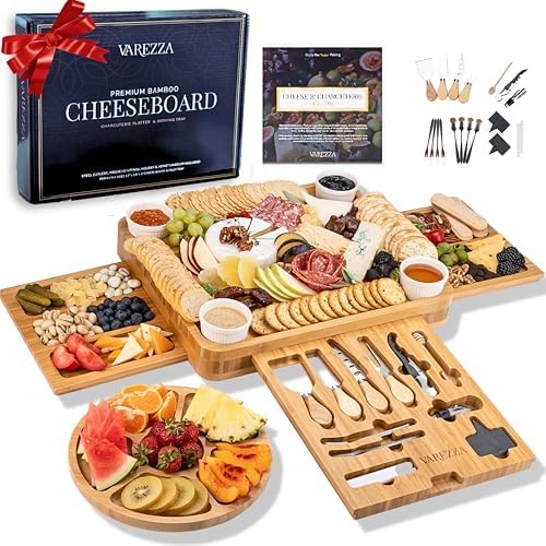 Charcuterie Boards Set – Large Bamboo Cheese Board & Platter with Charcuterie Accessories, Housewarming Gifts for New Home, Christmas, Bridal Shower, New House Gift