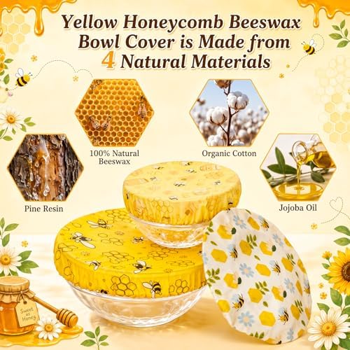 Mindsoft Reusable Bowl Covers, 10 Pcs, Yellow Honeycomb
