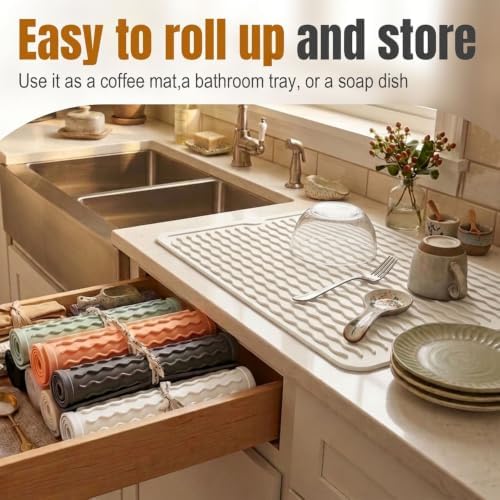 2 Pack Silicone Dish Drying Mat for Kitchen Counter Dining Place Mats