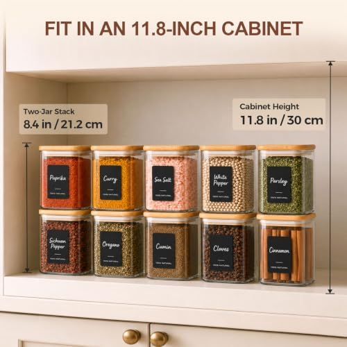 ComSaf Glass Spice Jars 8oz Set of 6, Seasoning Containers with 9
