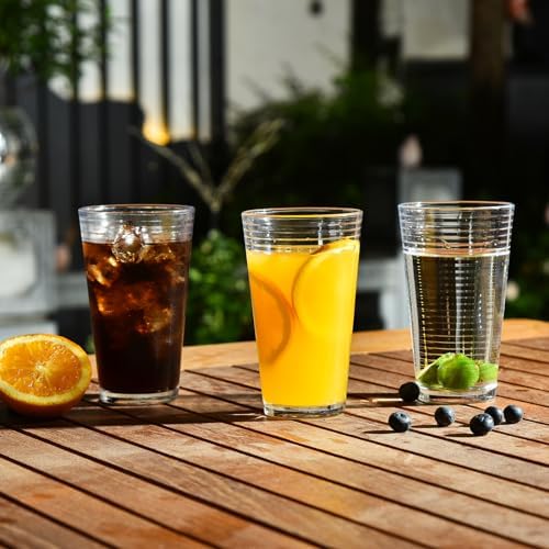 ALINK 16 oz Drinking Glasses, Set of 6 Highball Glasses, Ribbed
