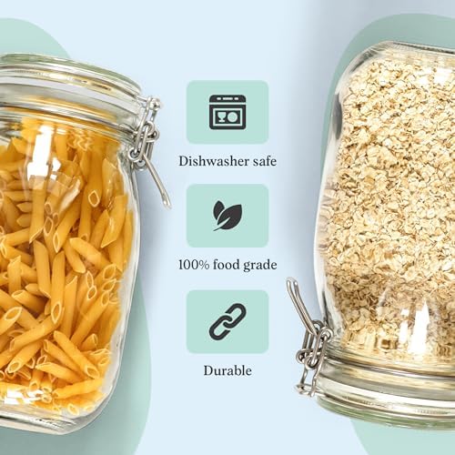 Marbelous Set of 3 Glass Mason Jar with Airtight Lid 50 Ounces | Glass