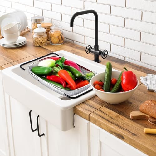 Tioncy 2 Pcs Large over The Sink Colander with Expandable Rubber