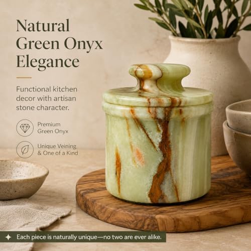 Green Onyx Butter Keeper - Round Marble Butter Dish for Countertop, 4"