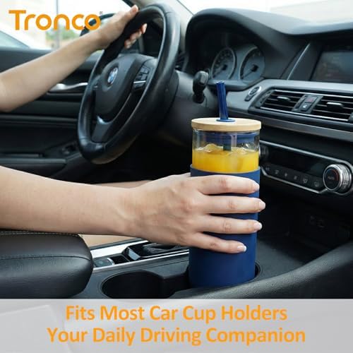 Tronco 24 oz Glass Tumbler with Lids and Straws, Reusable Iced Coffee