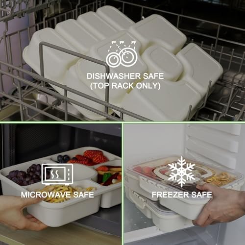 Caperci 2PC Divided Serving Tray with Lid, 5-Compartment Veggie Fruit