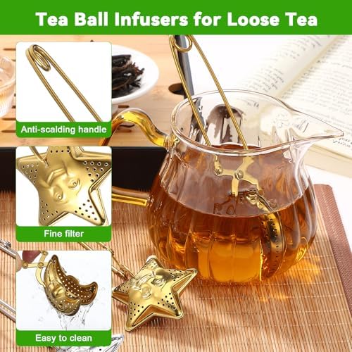 NUOBESTY 4Pcs Tea Infuser Set, Stainless Steel Star Moon Shape Tea