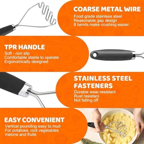 Potato Masher Set of 2 Pieces, 10.25-Inch Stainless Steel Wire Mashed