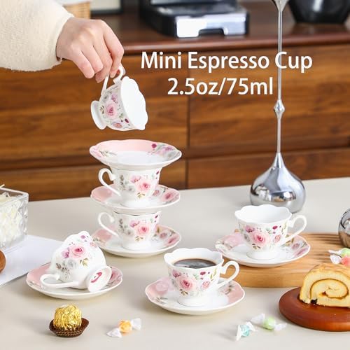 2.5oz Porcelain Demitasse Set of 6, 75ml Espresso