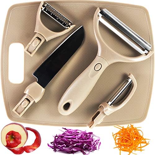 Julienne Vegetable Peeler Set of 4 in 1 with Bonus Cutting Board