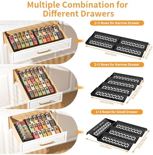RCHYFEED 4 Pack Spice Drawer Organizer (Need 3.5" Deep Drawer)