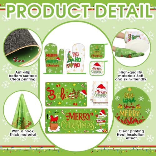 HunnmingRe 10 Pcs Lime Green Red Christmas Kitchen Decor Accessories