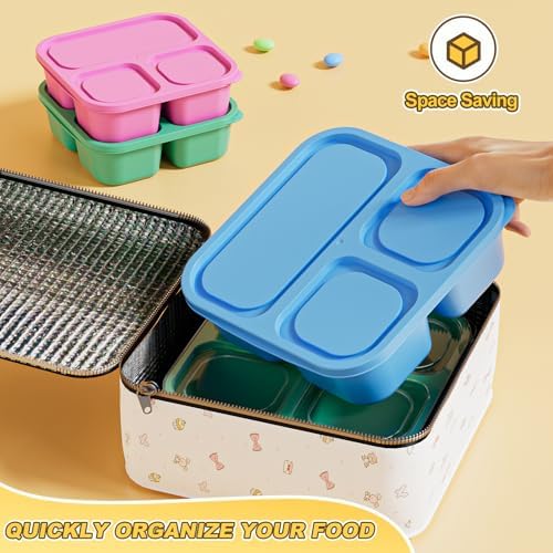 Canfanni 6 Pcs Snack Box Container Set, Reusable 3&4 Compartment Meal