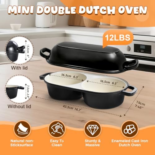Mini Double Dutch Oven for Sourdough Bread Baking, 2.6QT (Black)