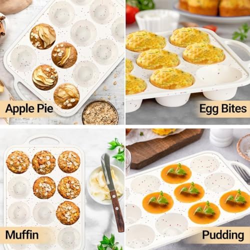 Silicone Muffin Pans for Baking, Metal Reinforced Frame 12 Cups