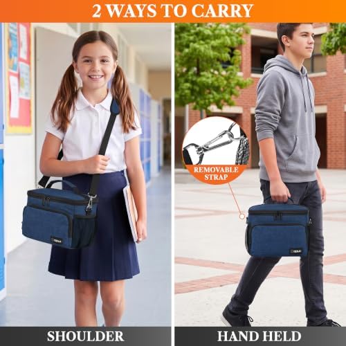 opux Insulated Lunch Bag for Men Women, Leakproof Soft Lunch Box, Navy