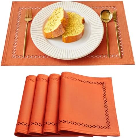 Orange Burlap Place Mats, Fall Placemats Set of 4, 12 x 18 Inch