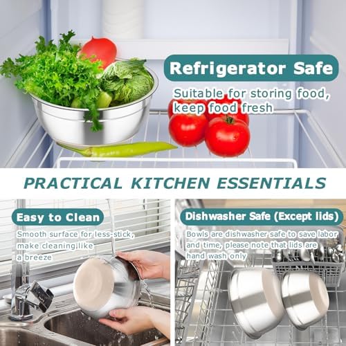 TeamFar Mixing Bowls Set of 5, Stainless Steel Nesting Salad Bowl with