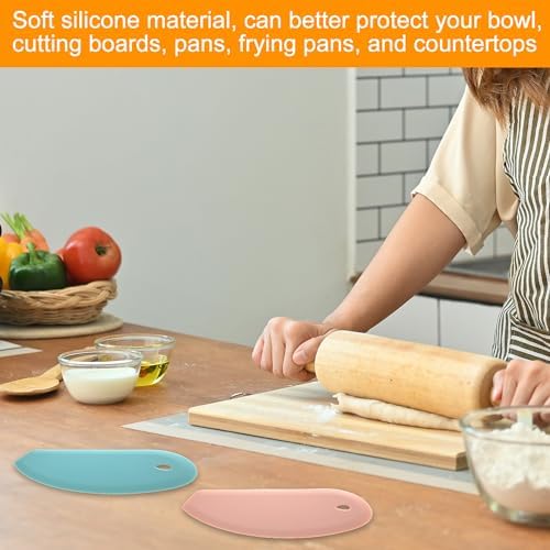 2pcs Silicone Dough Scraper, Flexible Curved Edge Bench Scraper &