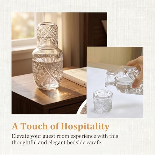 Bedside Water Carafe and Glass Set, Compact Glass Water Carafe with