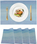 Blue Placemats Set of 4, Vinyl Woven Place Mats for Dining Table