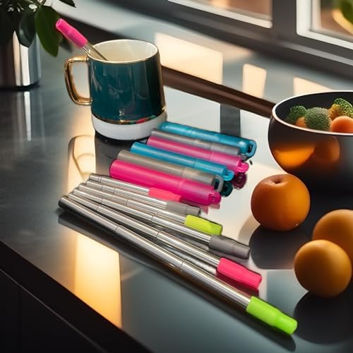 NAIVELY-Reusable Metal Straws 2 Pack Collapsible Stainless Steel
