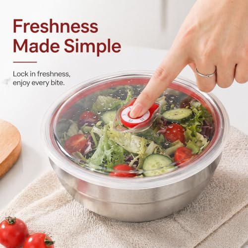 Pumtus 5 Packs 304 Stainless Steel Cereal Bowls, 28 OZ Metal Bowl with Airtight Lid, Leakproof Insulated Ice Cream Bowls, Double Walled Metal Serving Bowl for Soup Noodle Rice Snack