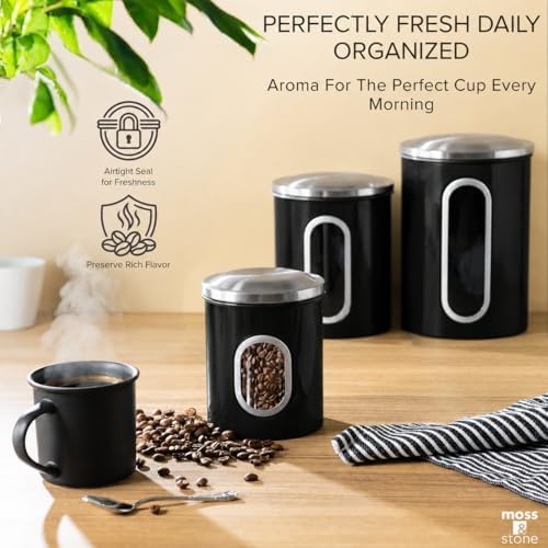 Moss & Stone 3-Pcs Black Canisters Set for Kitchen Storage Airtight
